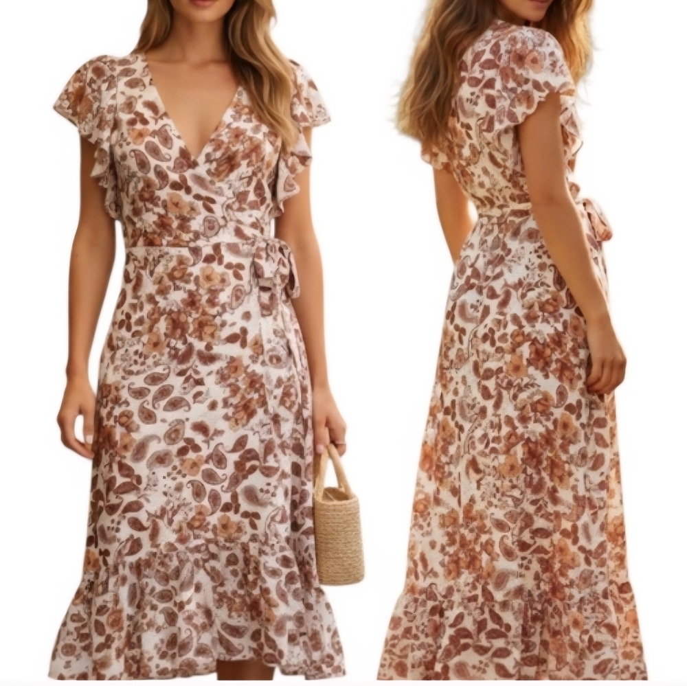 Anthropologie x Drew Vanilla Vintage Garden Floral Wrap Dress Size M NWT
